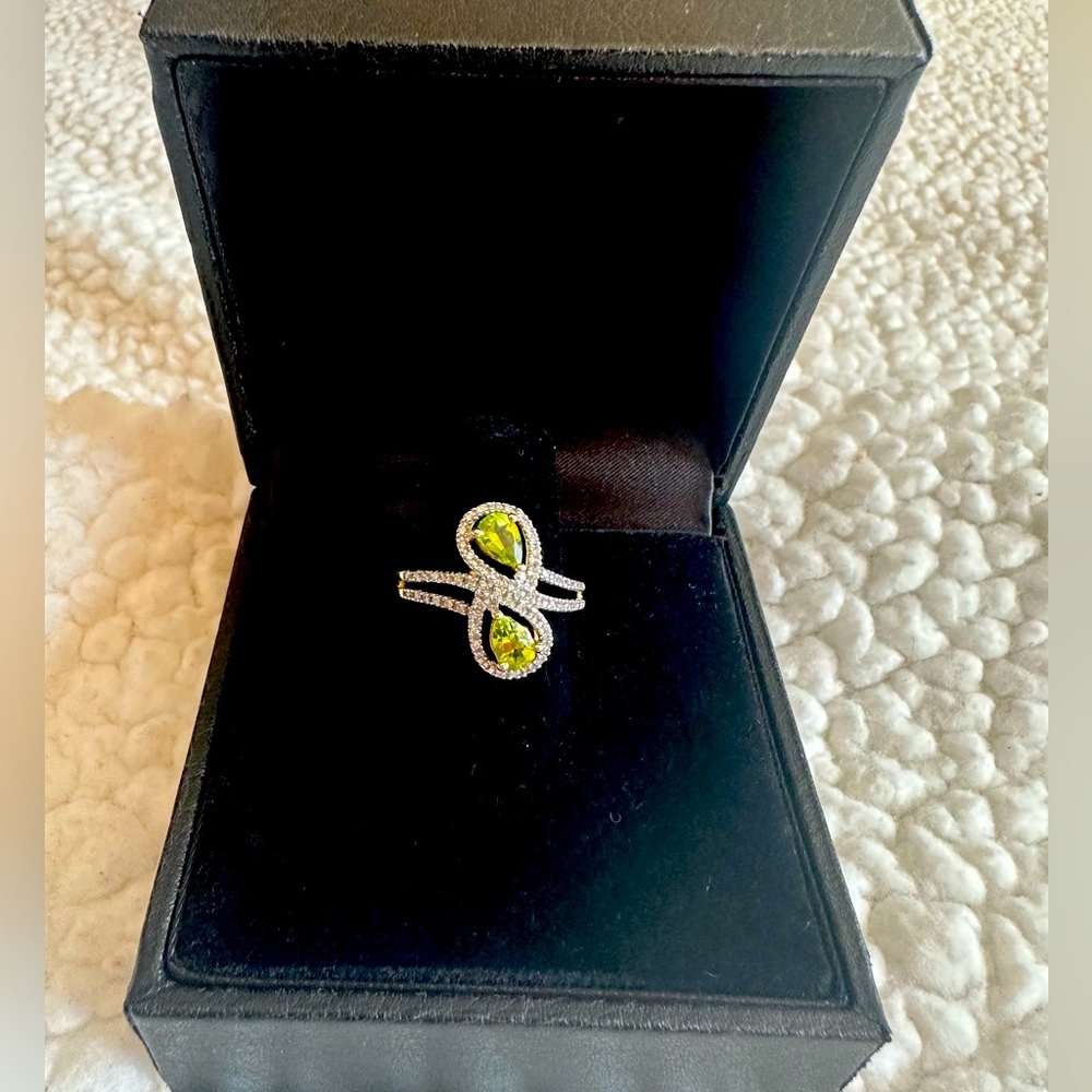 Peridot Teardrop Double Stone Halo Ring